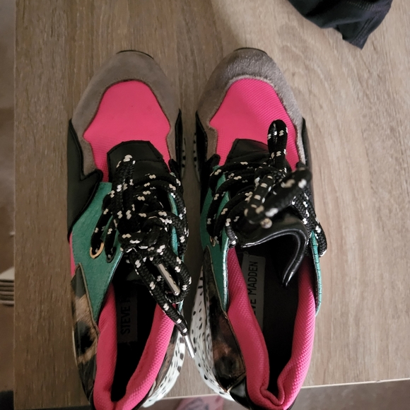 Steve Madden Cliff Mixed Media Leather Sneaker Leopard SIZE 5 - Picture 6 of 11